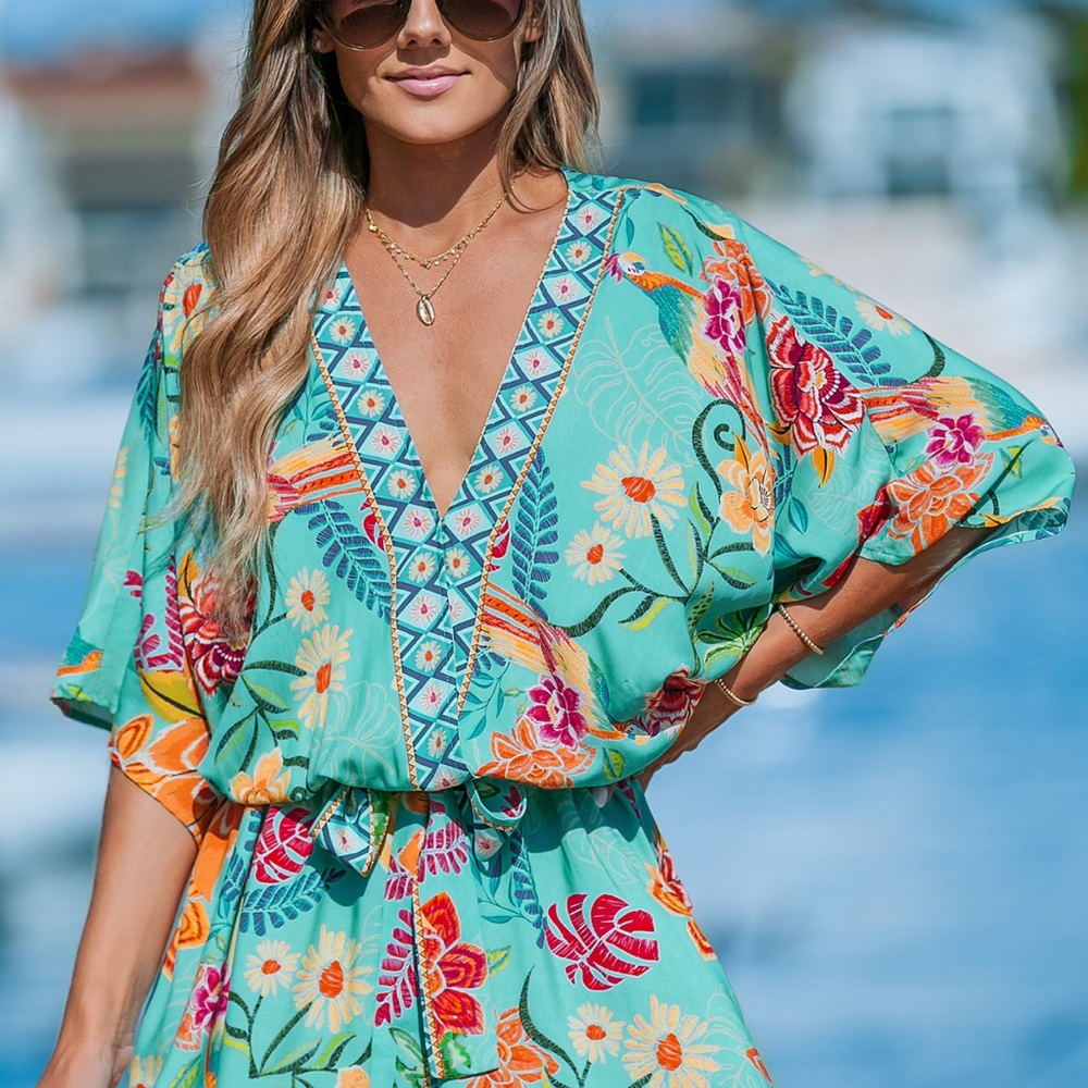 Cupshe Floral V-Neck Swim Cover-Up
